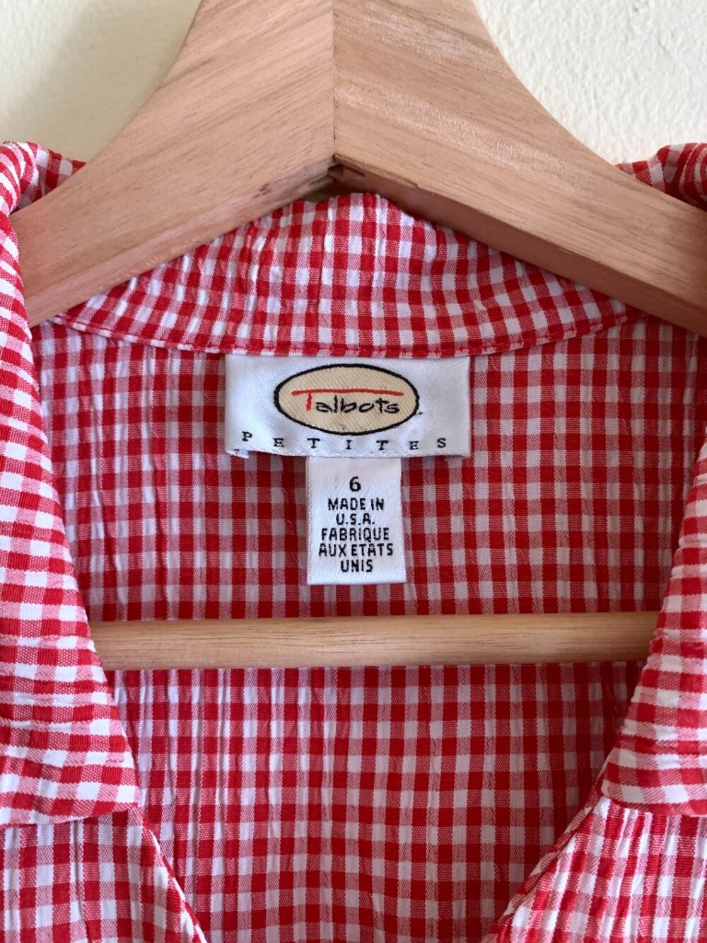 Vintage Talbots Red White Gingham Button Up Midi Dress 6P Short Sleeve Americana - Picture 4 of 11